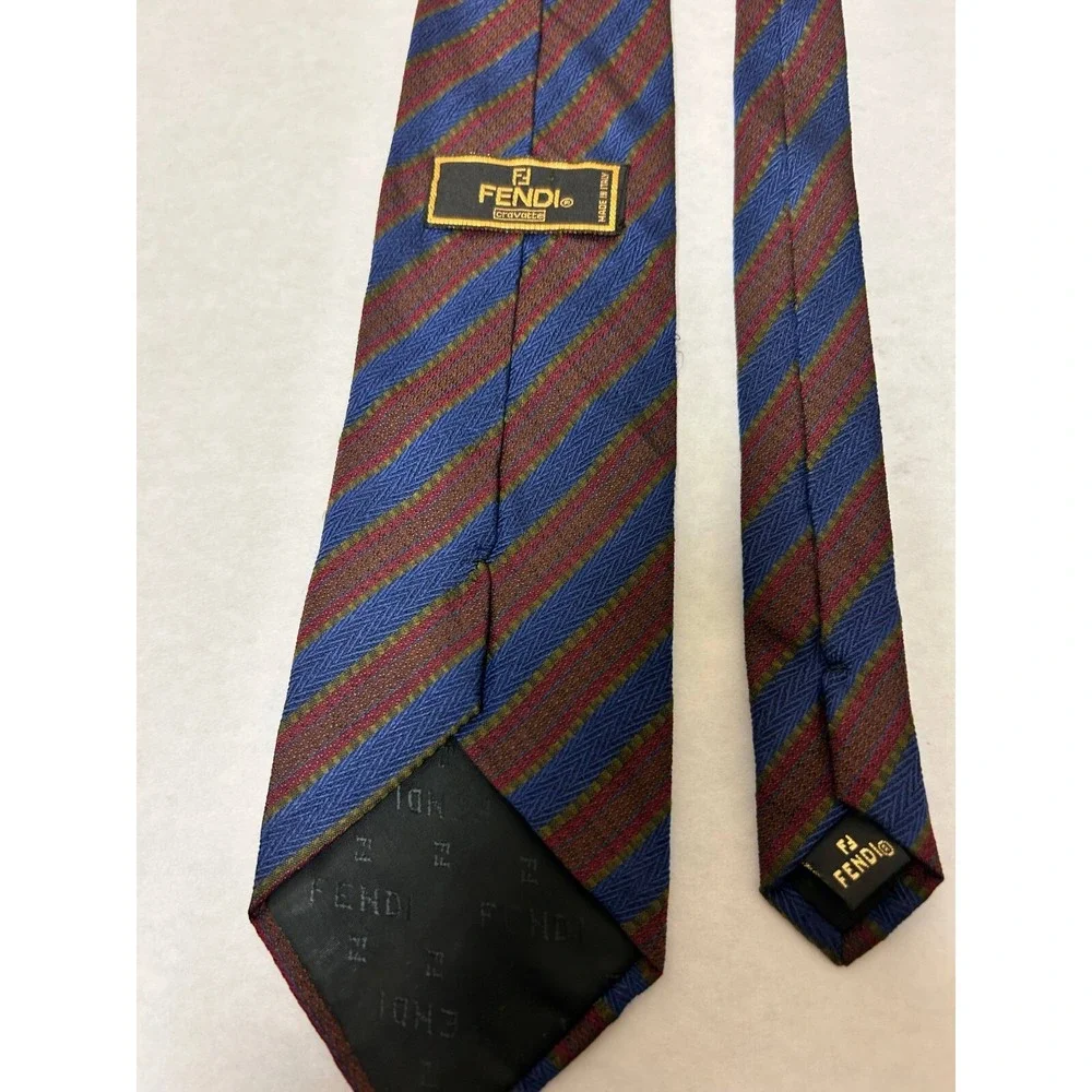 Fendi Necktie Mens One Size Multicolor Stripe Vintage 100% Silk Designer Classic